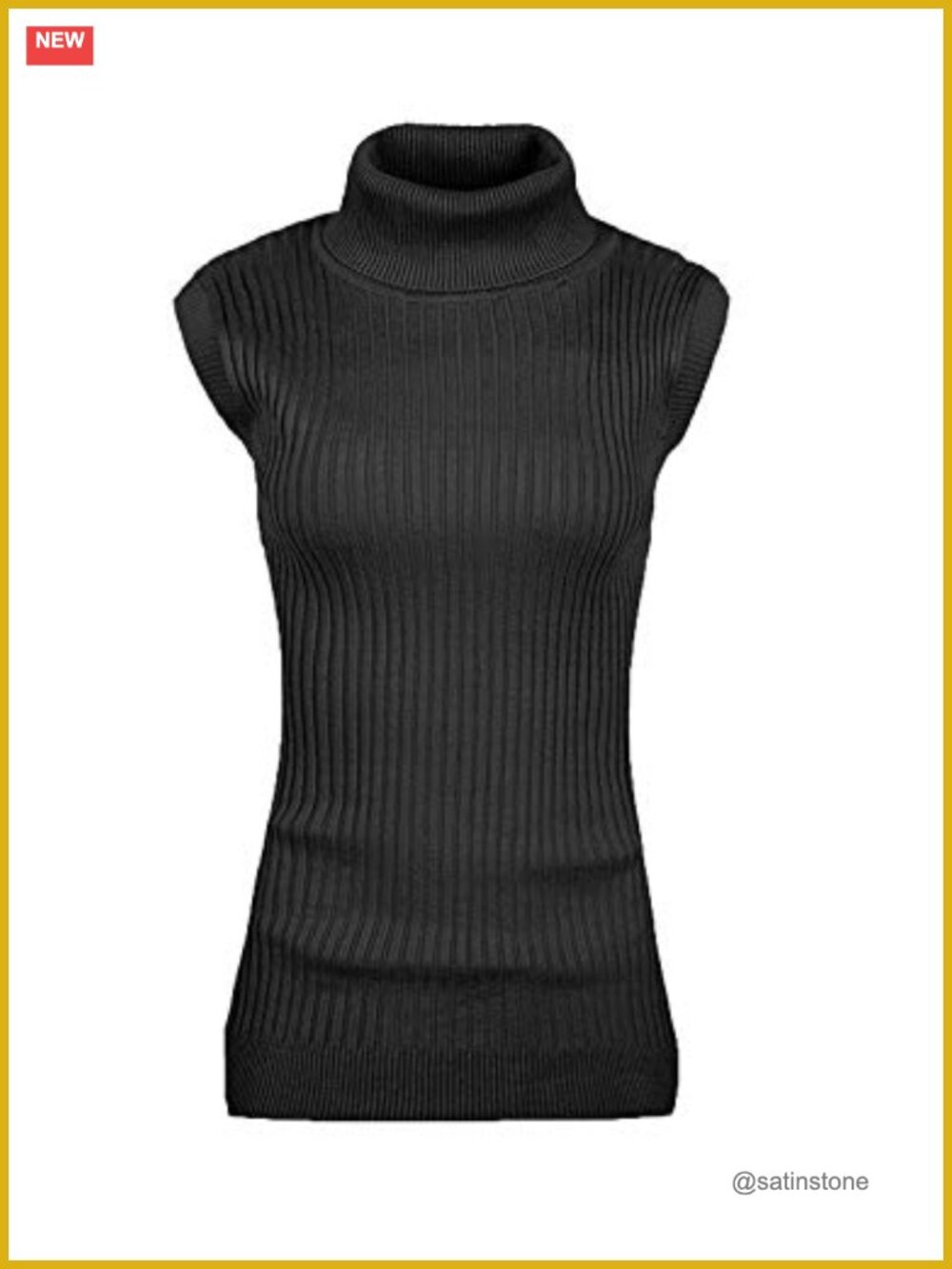 Women Sleeveless High Neck Turtleneck Stretchable Knit Sweater Tank Top